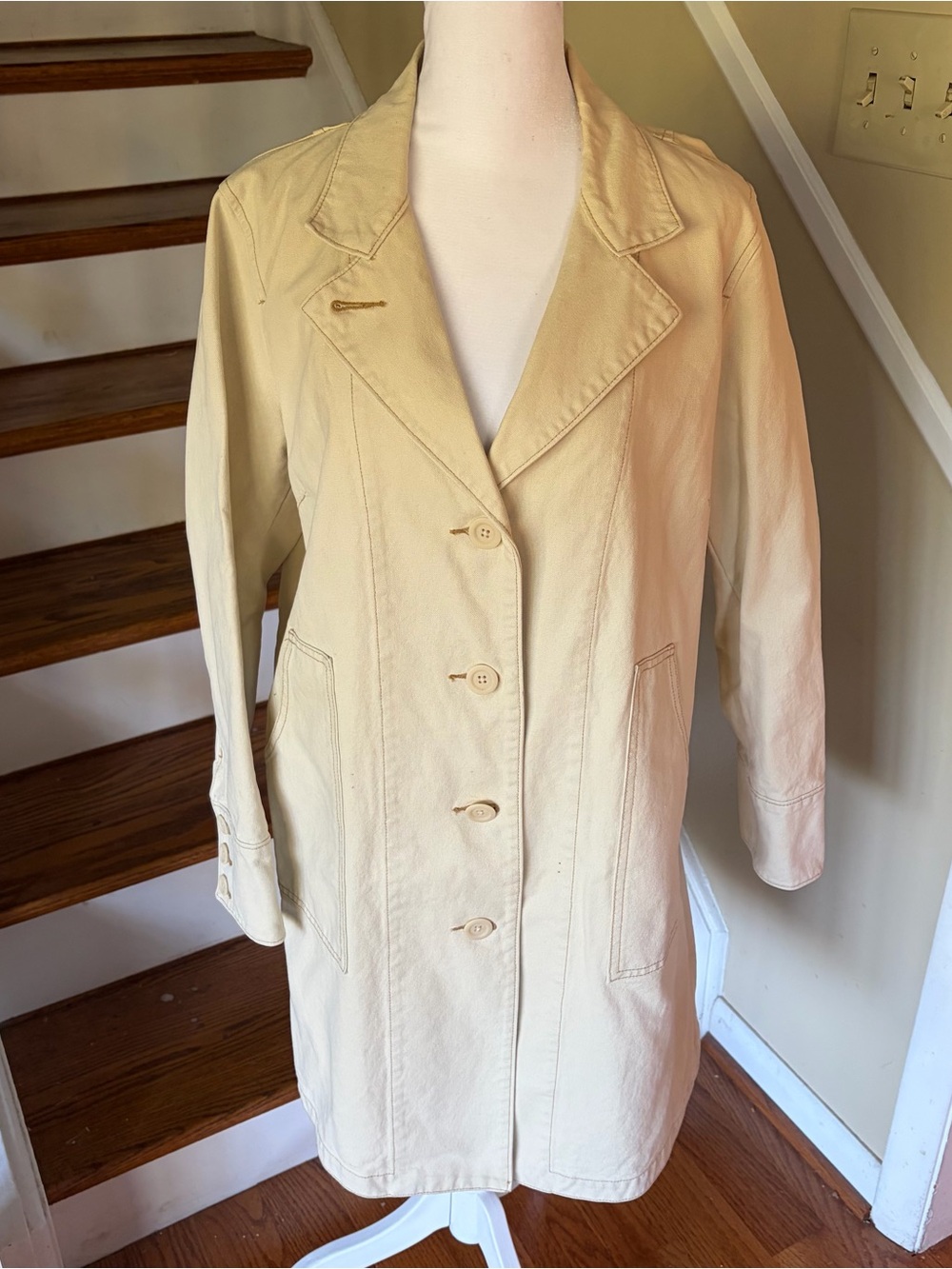 Y2K GAP Long Denim Chore Coat Ivory Cream Women’s M Minimalist Workwear Cotton